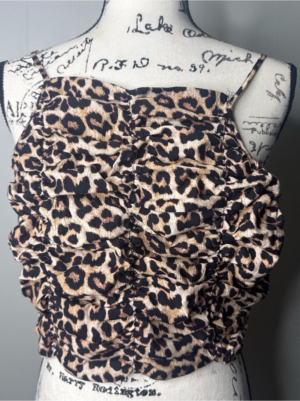 H&M Leopard Print Ruffle Tank Top - Black, Brown, Cream